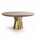 Round dining table with concrete top and metal base in gold finish 80 x 80 x 75cm