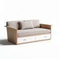 Wooden sofa with storage drawers and gray upholstery 200 x 80 x 75cm