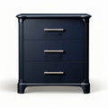 Navy blue bedside table with three drawers made from engineered wood