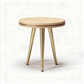 Wooden round side table with golden metal legs 45 x 45 x 45cm