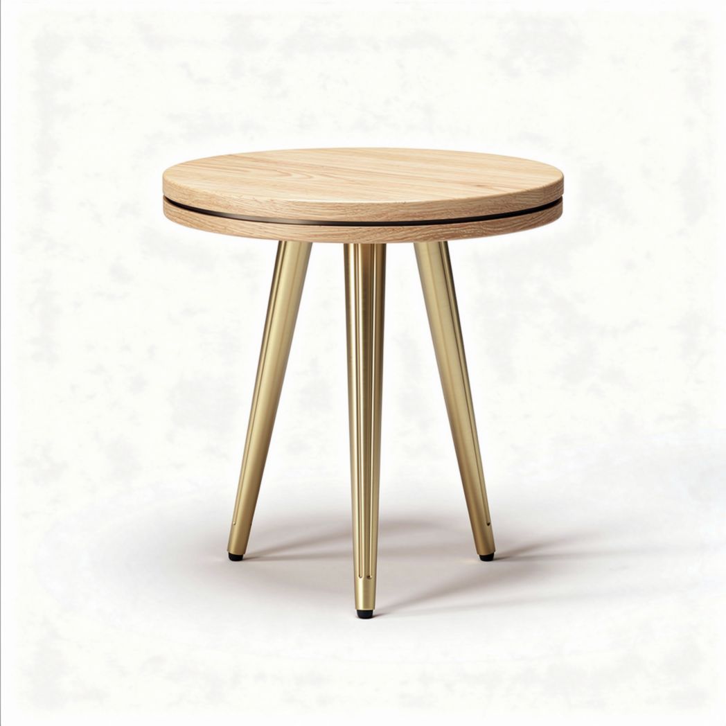 Wooden round side table with golden metal legs 45 x 45 x 45cm