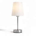 Table lamp with white shade and brushed metal base 15 x 15 x 30cm