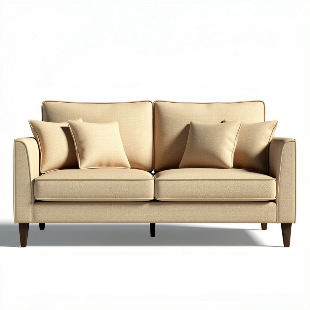 Modern two-seater sofa in beige fabric with five removable cushions 180 x 85 x 75cm