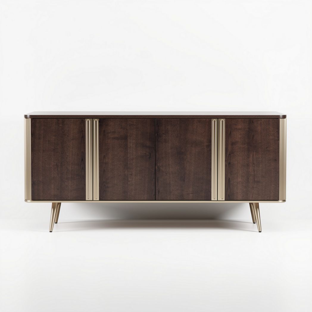 Modern wooden sideboard cabinet with brushed gold handles 150 x 45 x 75cm
