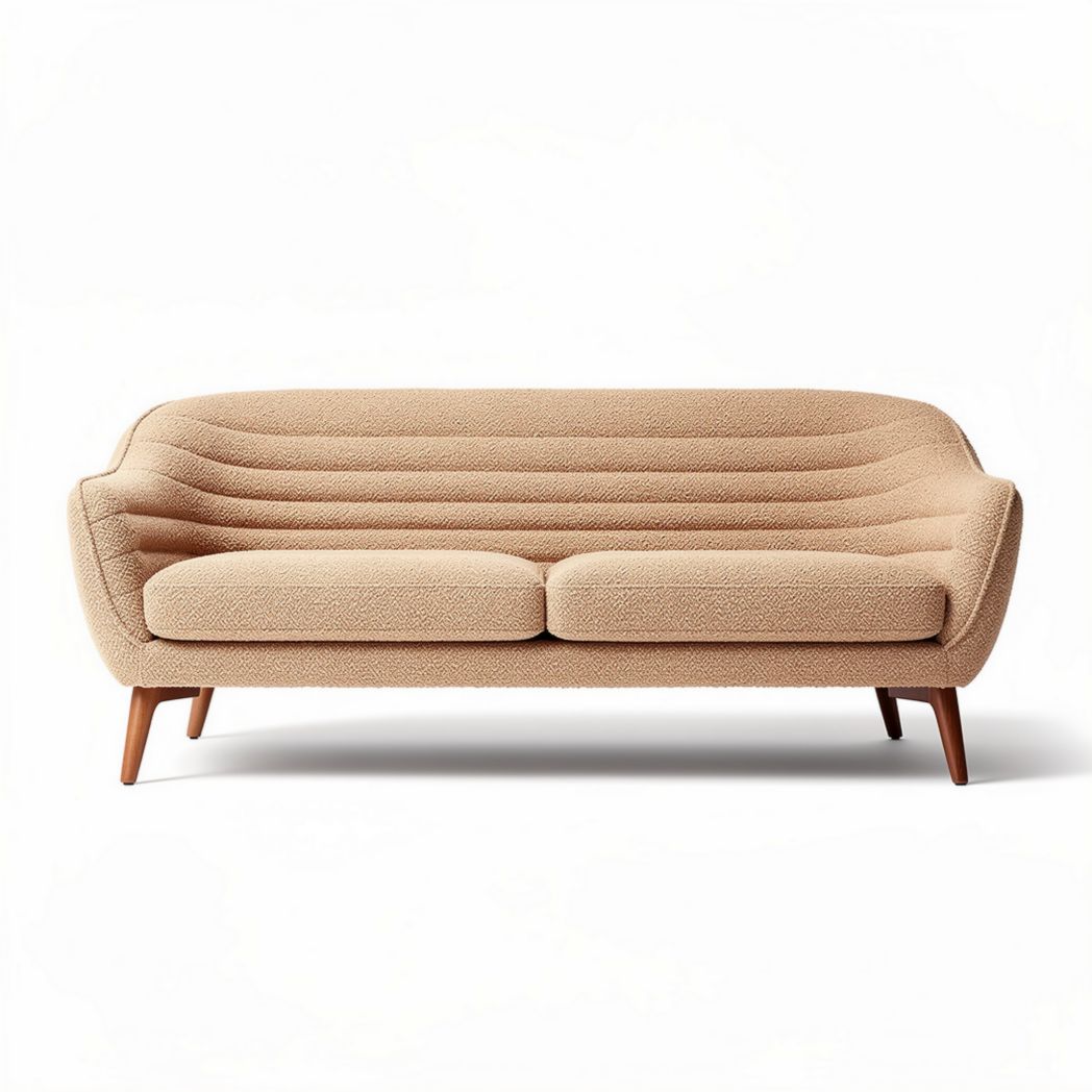 Upholstered modern sofa in beige fabric with wooden legs 200 x 80 x 85cm
