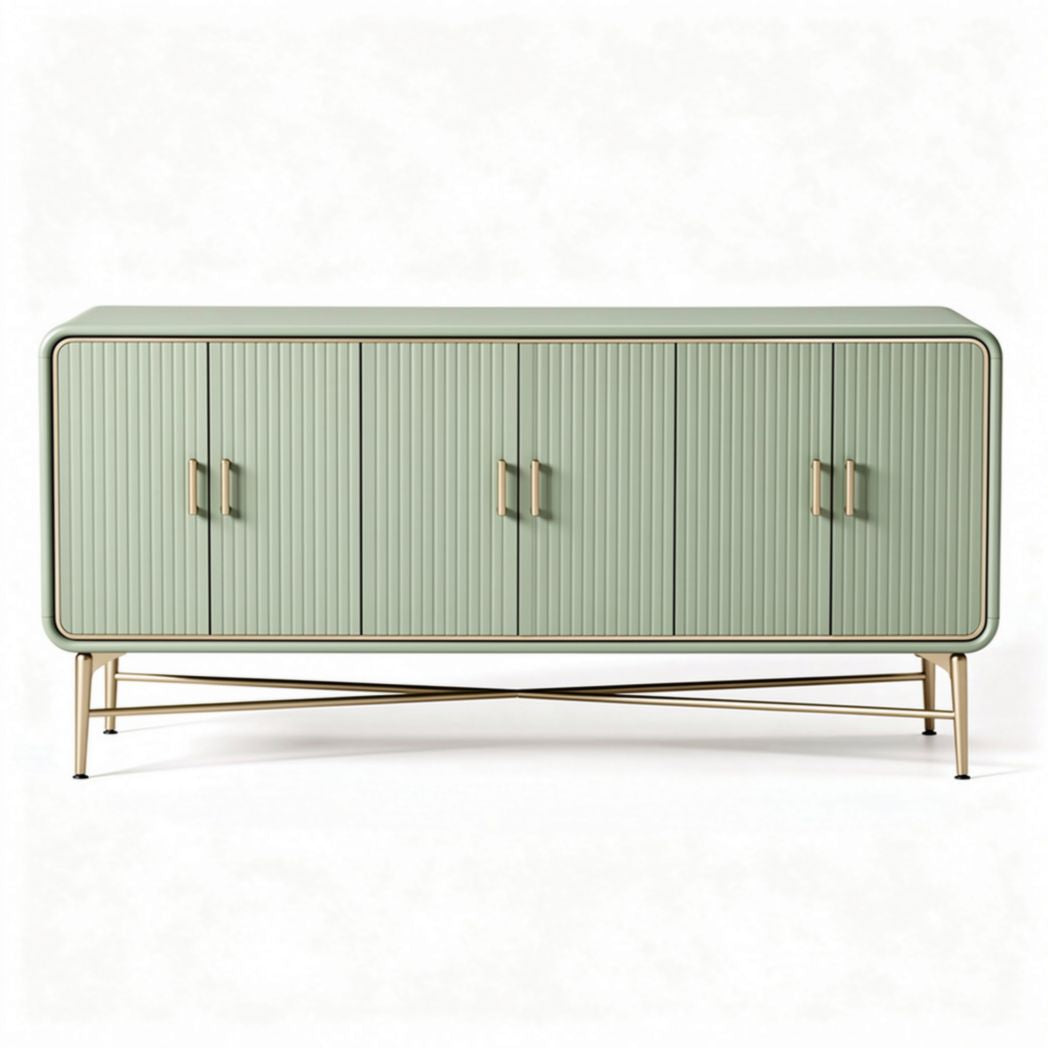 Mint green sideboard cabinet with four doors and metal legs 150 x 40 x 70cm