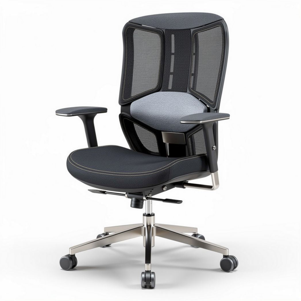 Ergonomic office chair with mesh back support and adjustable height black and grey