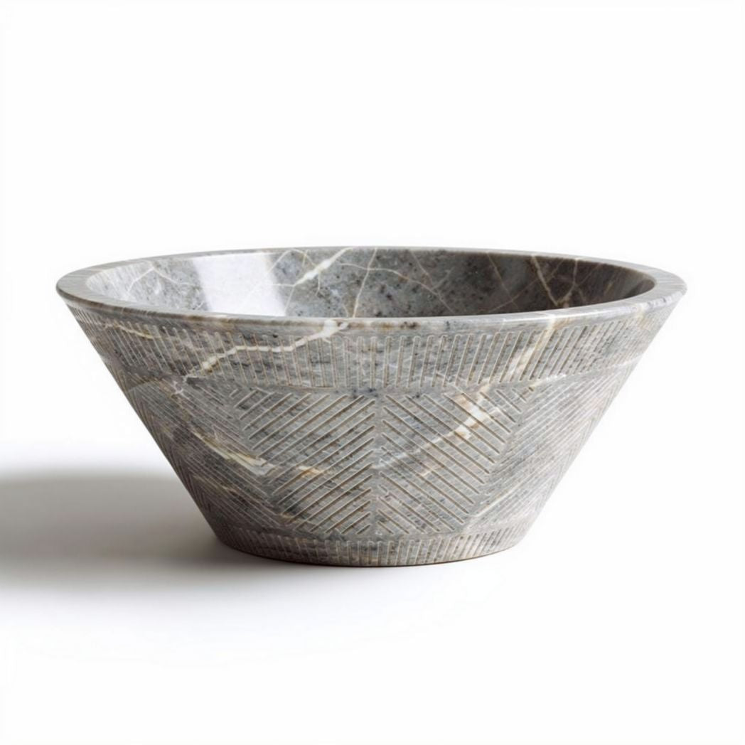 Marble serving bowl with geometric design measures 30 x 30 x 10cm