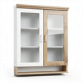Wooden display cabinet with glass doors for storage 80 x 30 x 100cm
