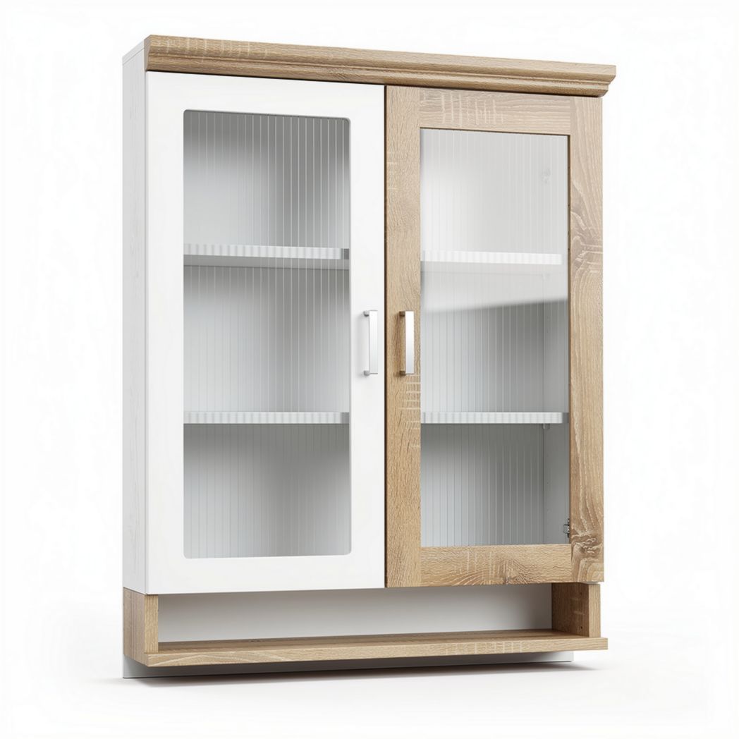Wooden display cabinet with glass doors for storage 80 x 30 x 100cm