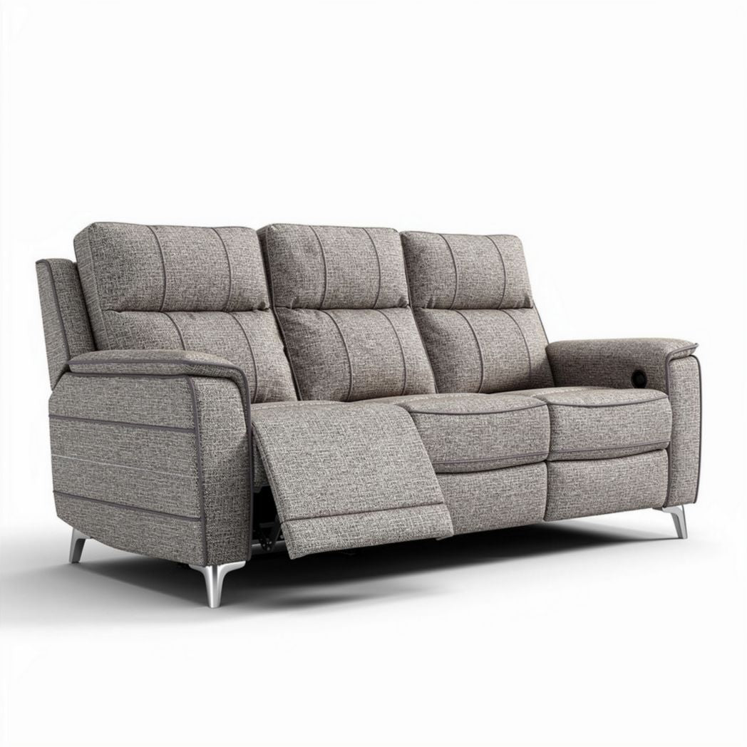 Reclining sofa in gray fabric with metal legs approximately 220 x 90 x 100cm