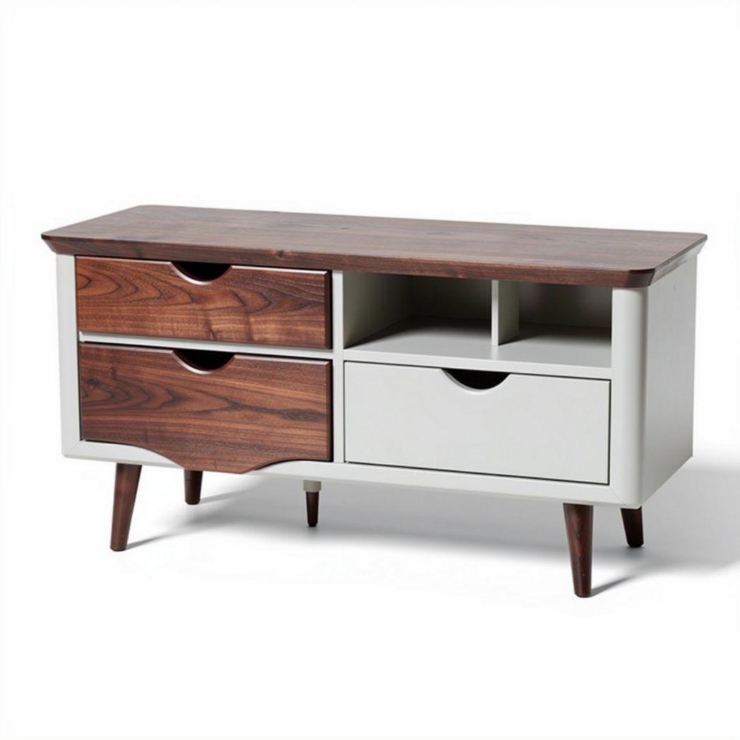 Modern wooden storage console with three drawers and open shelf 120 x 40 x 50cm