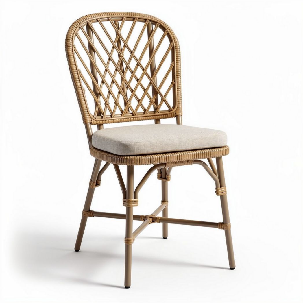 Rattan dining chair with cushion in natural color 45 x 45 x 90cm
