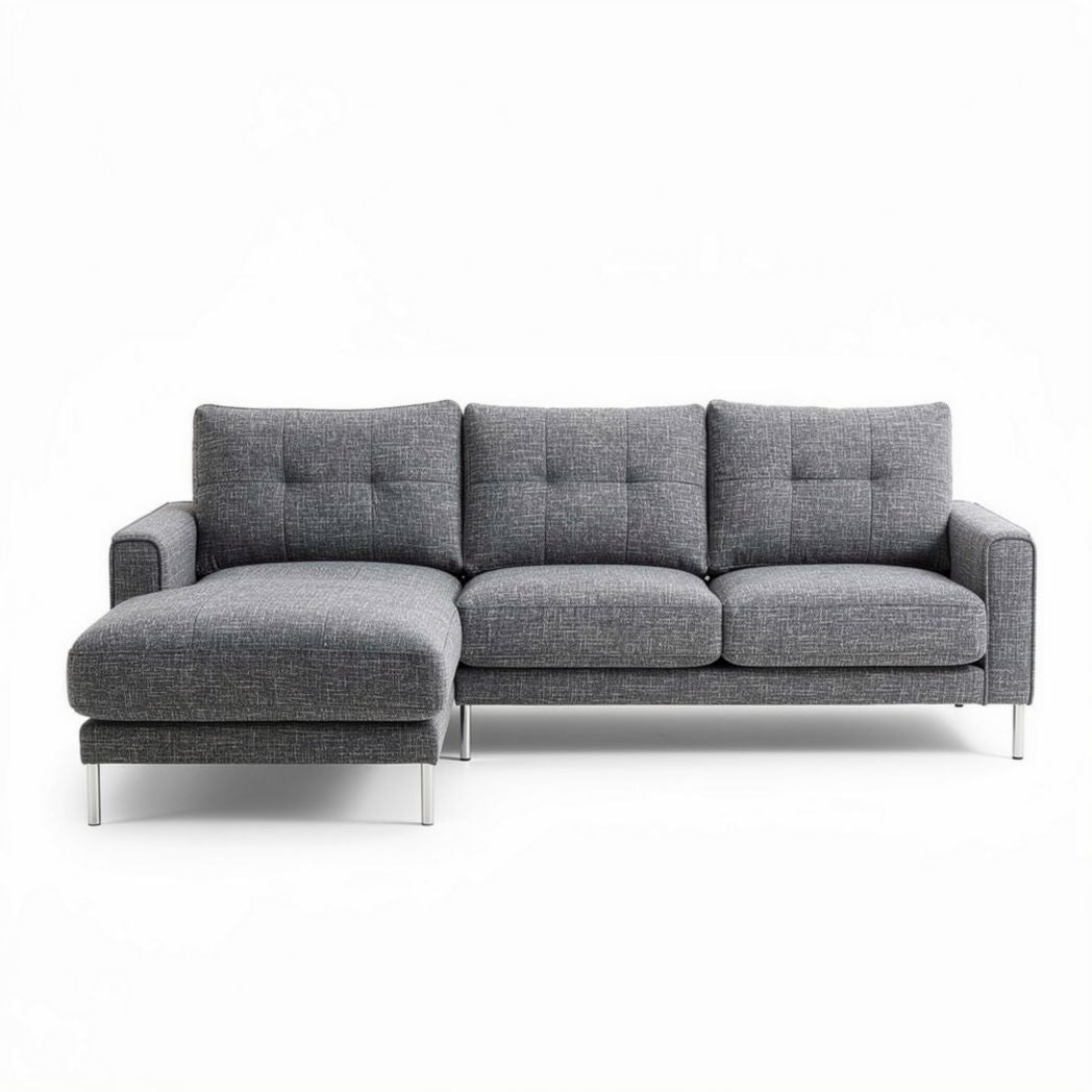 Gray fabric sectional sofa with chaise lounge modern design 230 x 180 x 85cm